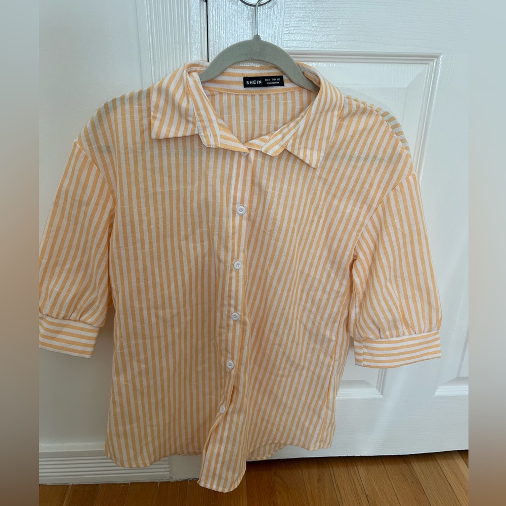 SHEIN Peach and White Striped Blouse